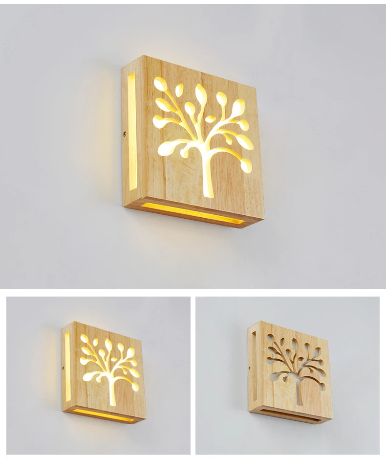 Современный деревянный светодиодный настенный светильник Внутреннее квадратное освещение Настенный декор свет гостиная спальня