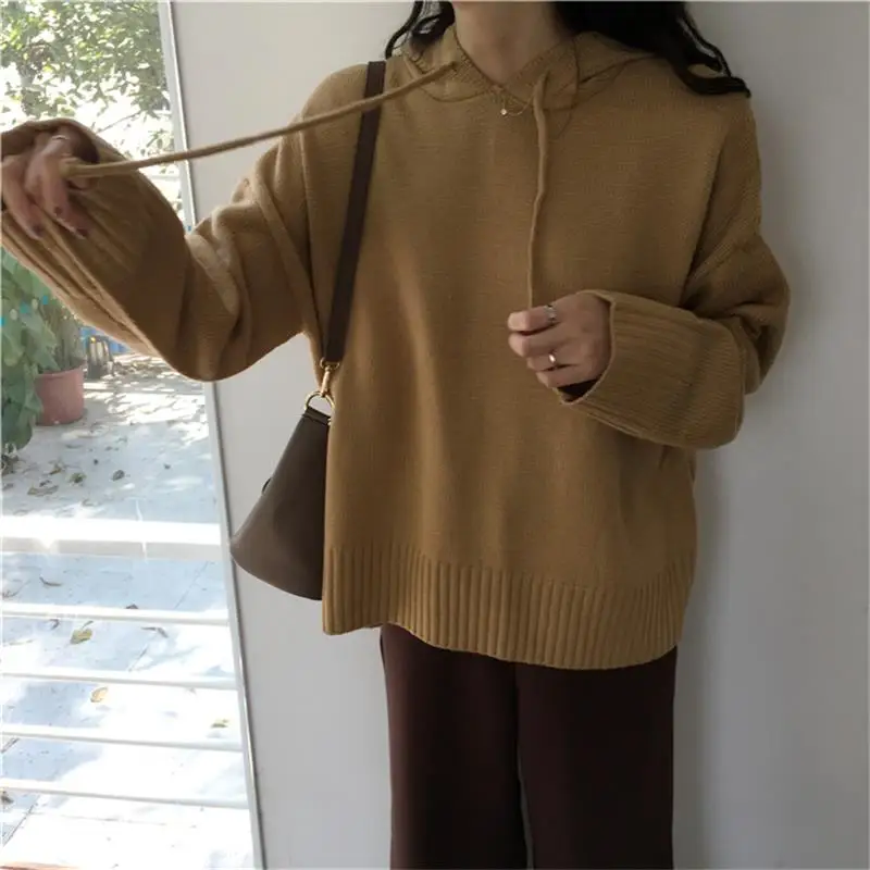 Women's Casual Sweaters Japanese Kawaii Korean Ulzzang Hooded Solid