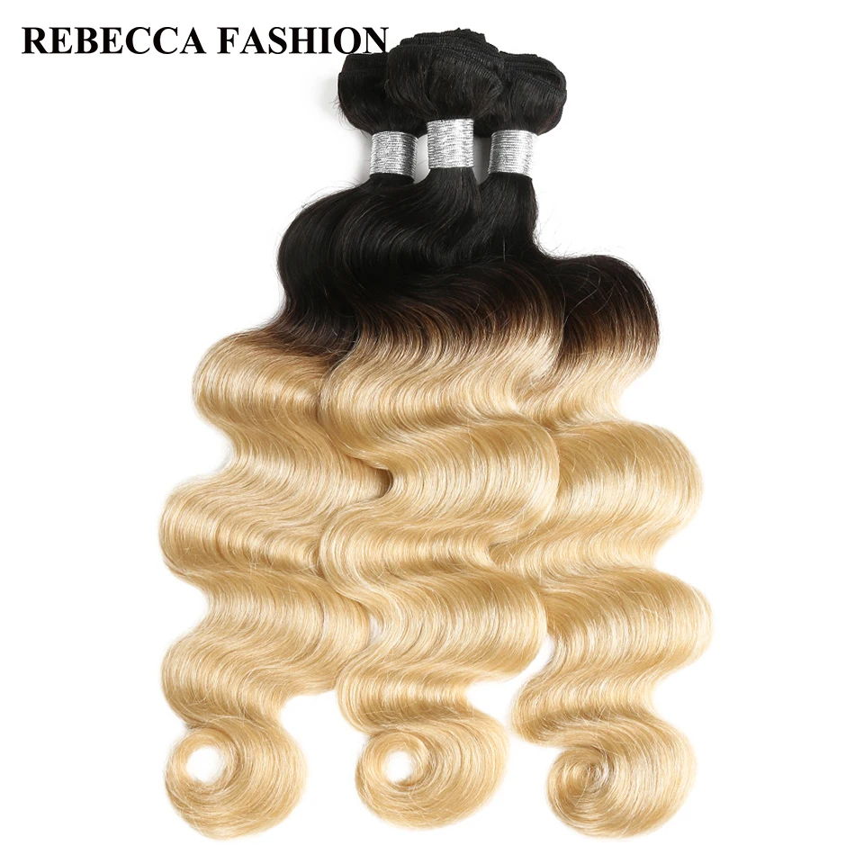 Rebecca Малайзии волны человеческого тела волос Связки сделки 1b/613 Мёд блондинка Реми Ombre Наращивание волос 10 до 30 дюймов 3 Связки (bundle)