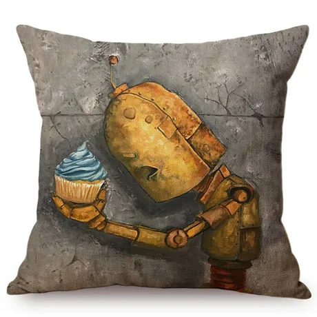 18 Nordic Adorable Robot Characters Cartoon Decorative Throw Pillow Cover Cotton Linen Chair Seat Cushion Cover Cases for Car K102-10