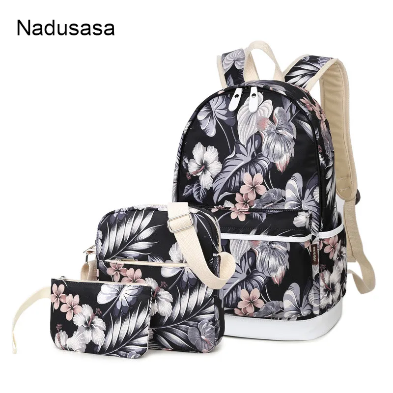 

Nadusasa 3pcs/Set Women Backpack Floral Printing School Bags Bookbag for Teenagers Girls Laptop Rucksack Travel Bagpack Mochila