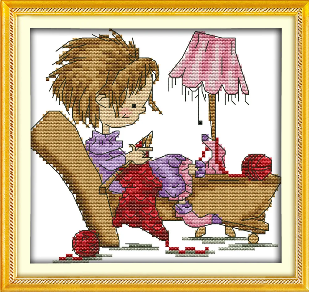 

Joy Sunday Learn knitting Counted Chinese Cross Stitch Kits printed Cross-stitch set Embroidery Needlework