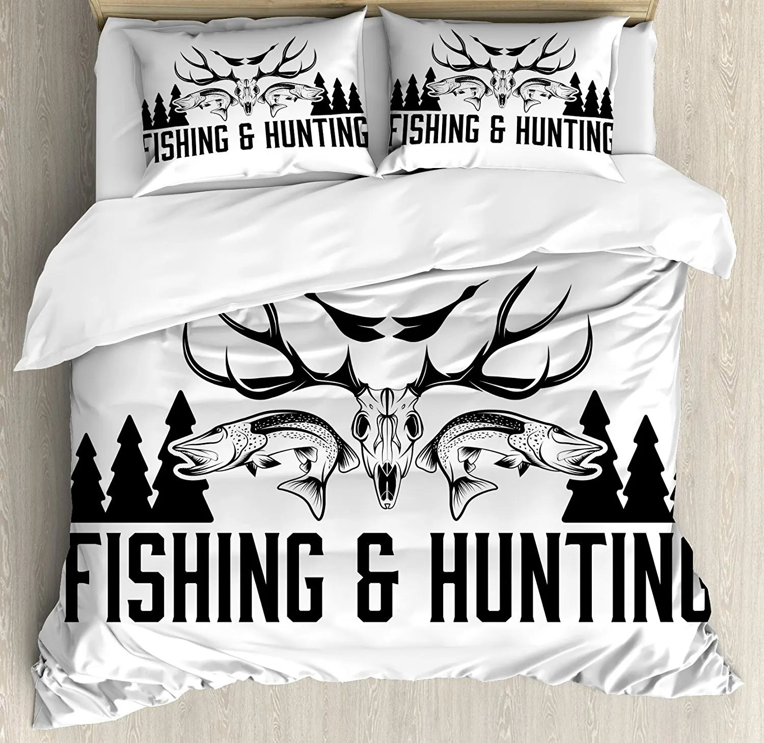 Hunting Decor Duvet Cover Set Hunting And Fishing Vintage Emblem