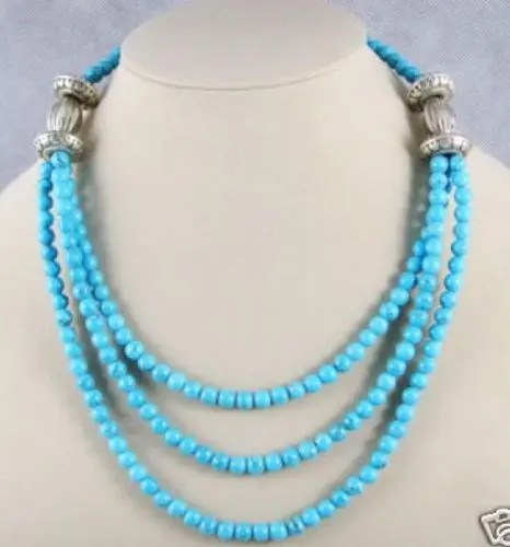 

0002105 Beautiful Tibet silver 6mm turquoise beads necklace