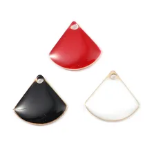 DoreenBeads Модная медная эмалированная Подвеска со стразами веерообразная латунь цвет черный красный белый ювелирные изделия DIY 13 мм x 12 мм, 10 шт