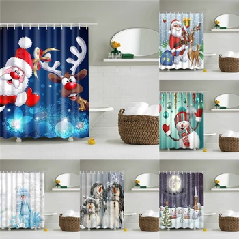 

Christmas Printed 3d Shower Curtains Waterproof Bath Screen Polyester Fabric Curtain In The Bathroom Home Decoration