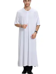 Арабский с короткими рукавами Тобе мусульманский o-образным вырезом кафтан Саудовская Hombra Твердые abaya