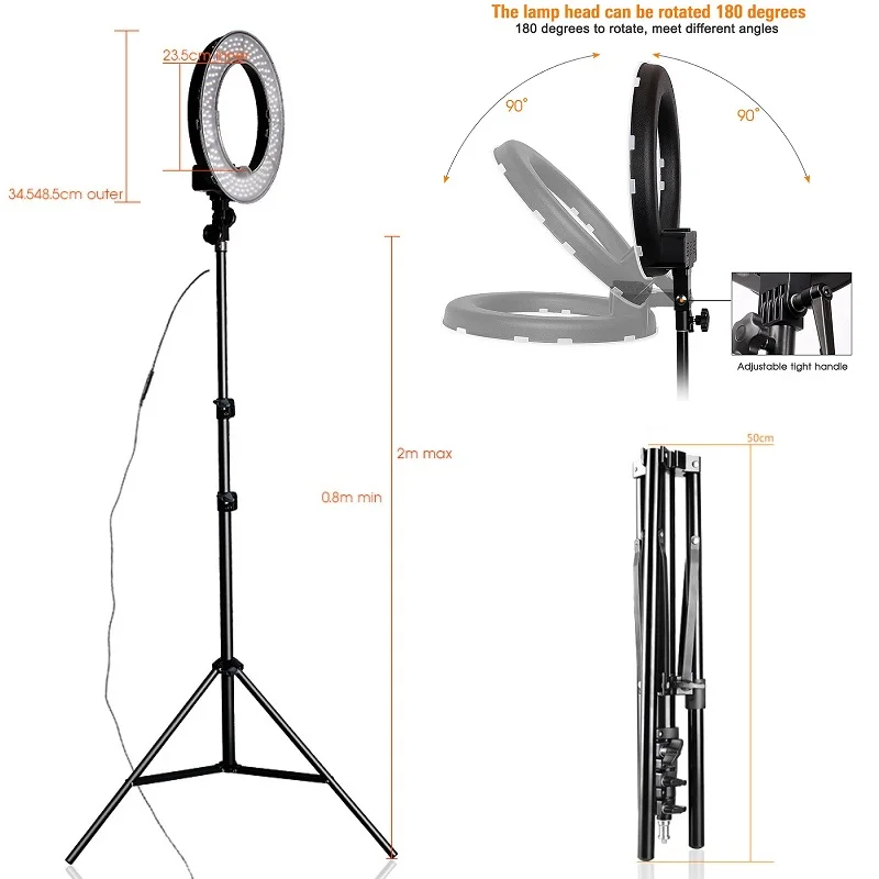 SAMTIAN кольцевой светильник 14 дюймов кольцевой светильник с регулируемой яркостью 5500K 196 шт. светодиодный светильник со штативом для студийной фотосъемки YouTube светильник ing кольцевой светильник