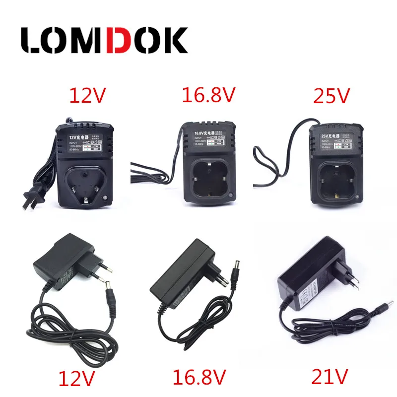 

12V Electric Drill Battery 16.8V Charger 21V 25V Cordless Drill Lithium Battery Screwdriver EU/UK Charger Drill Driver Adapter
