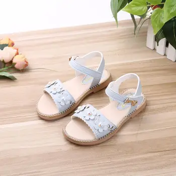 

Summer Girls Princess Sandals Shoes Fashion Flower Flat With Ankle-Strap Girls Beach Sandals Shoes For Children's