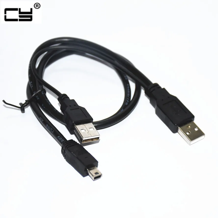 

0.7M USB 2. 0 Two A Type Male to Mini 5 Pin Male Y Cable For 2.5" Mobile Hard Disk Drive HDD ,By China Post with Tracking Number