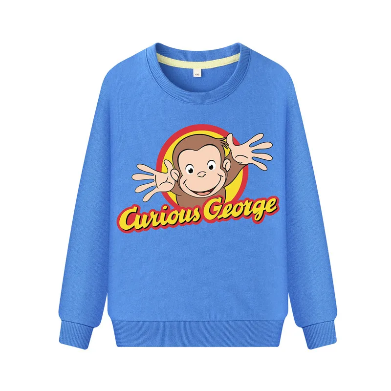 Детские спортивные толстовки на весну-осень толстовки с длинными рукавами одежда для детей толстовка с капюшоном для мальчиков и девочек с рисунком «Curious Джордж» ZB090 - Цвет: Blue Sweatshirt