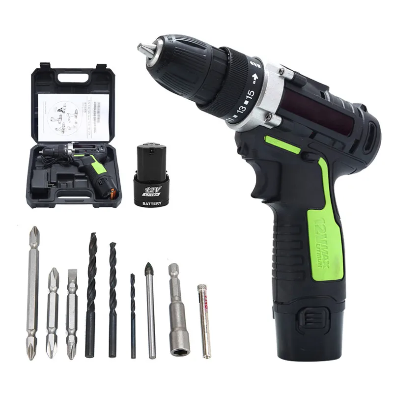 12V Li-Ion Power Tools Electric Dril Kit Rechargeable Electric Screwdriver Double Speed With 9PCS Drill Toolbox Torque Screw Gun (9)