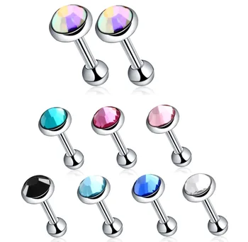 

Lot 2Pcs 316l Surgical Steel Flat CZ Gem Ear Cartilage Tragus Hexli Piercing Lip Barbell Ear Studs Earrings Jewelry 3mm&4mm&5mm