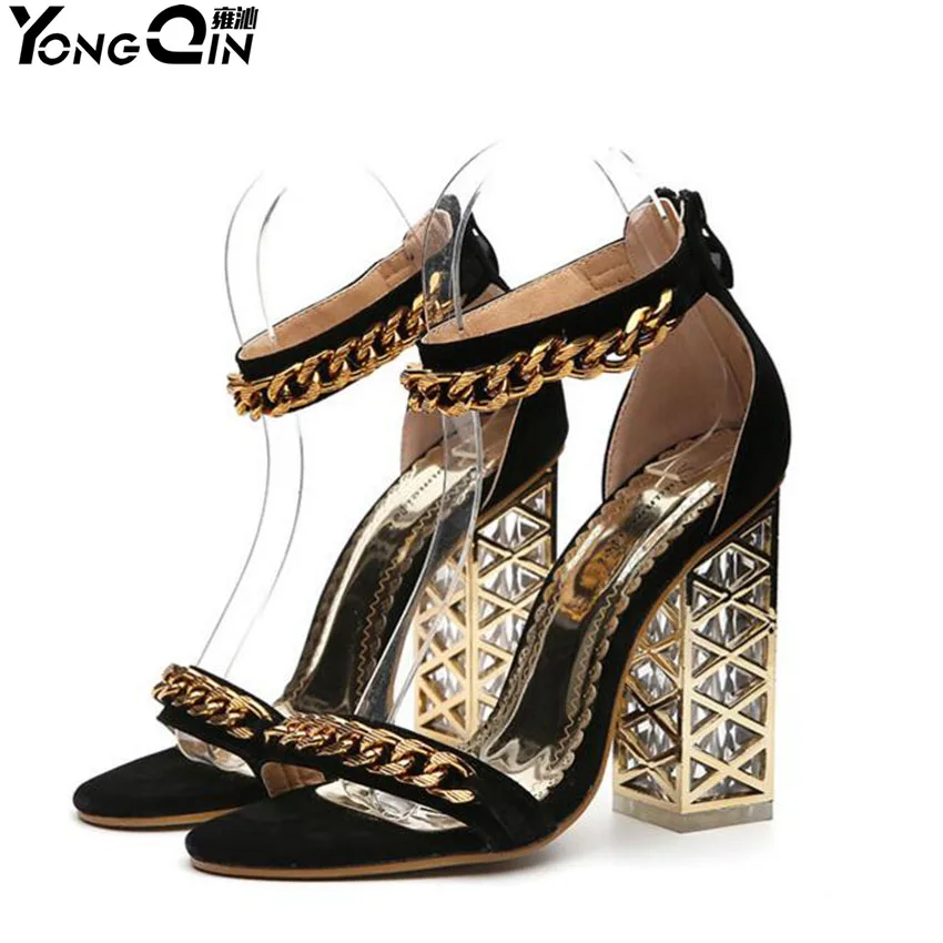 Лето горный хрусталь открытый носок женские туфли на высоком каблуке сандалии со стразами Обувь обувь на высоком каблуке размер 34-40 - Цвет: Черный