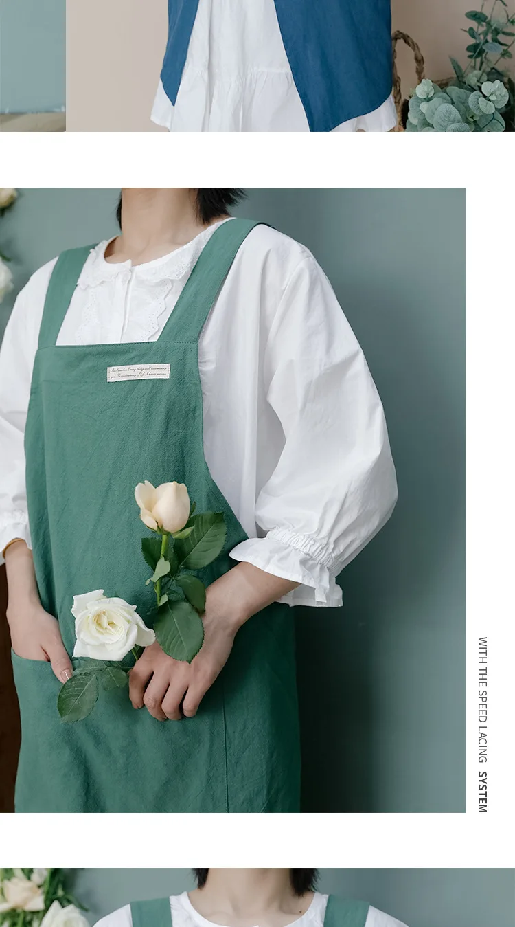 Короткий скандинавский ветряной хлопковый льняной кухонный фартук для женщины цветочный магазин детский слюнявчик ремень платье индивидуальный логотип Подарочный