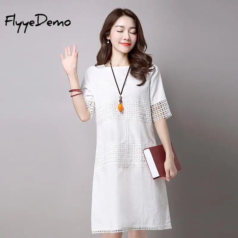 

2019 New Spring Summer Fashion Hollow Out White Gray Lace Elegant Party Dress High Quality Women Half Sleeve Casual Dresses