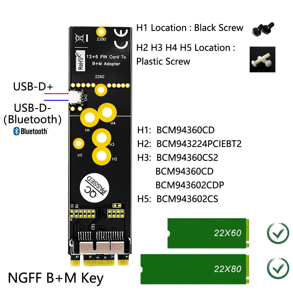 BCM94360CD BCM94360CS2 BCM943224PCIEBT2 12+ 6 Pin Bluetooth WiFi беспроводной модуль карты к M.2 NGFF ключ B+ M адаптер для Mac OS