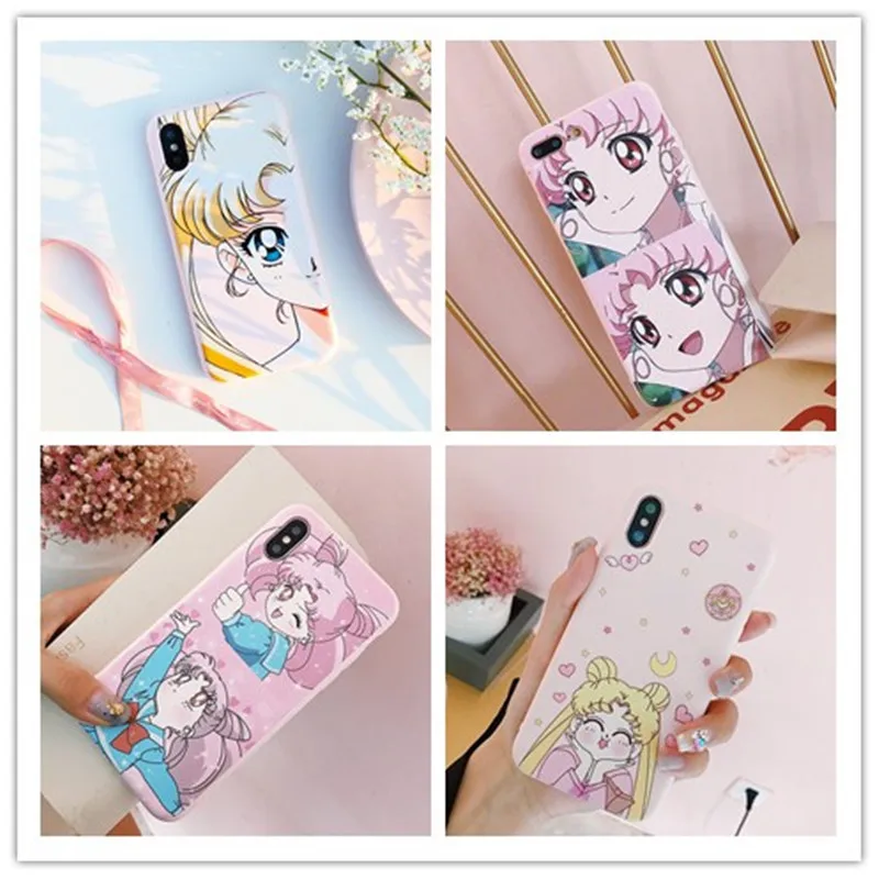 

Mouplayca Japan cartoon Cute Pink TPU Sailor Moon Pattern Phone Case For iPhone 7 Case For 6 6s 8 X 6Plus 7Plus 8Plus Cover Case