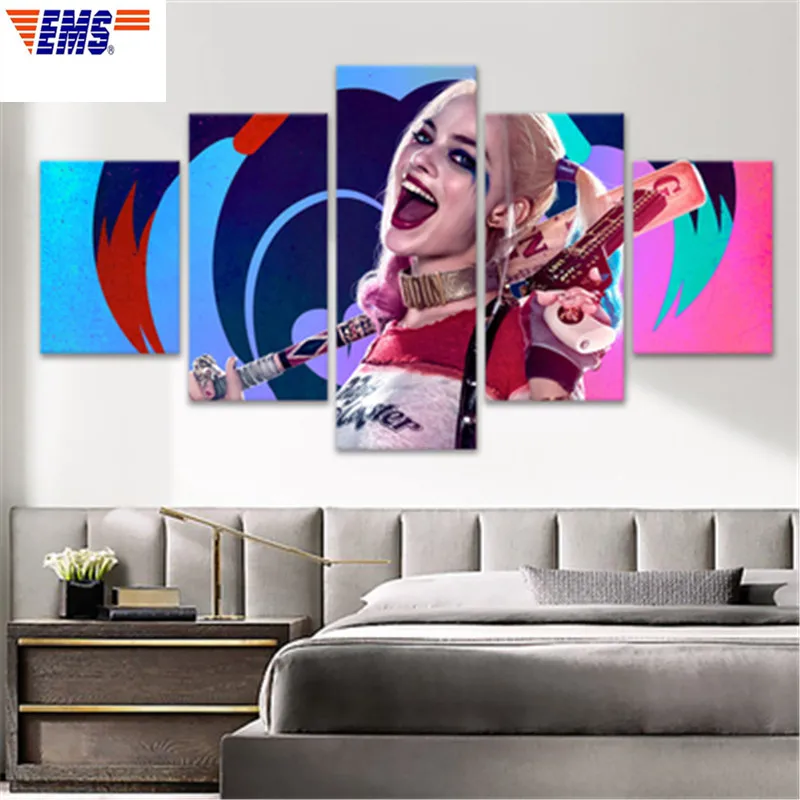 

200X110CM The Joker Harley Quinn Frameless Five Combinations Oil Canvas Creative Television Background Wall Ornaments X1024