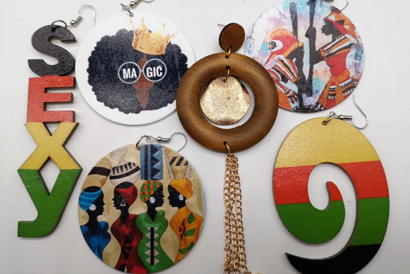 

10pairs/lot african mixed wooden earrings