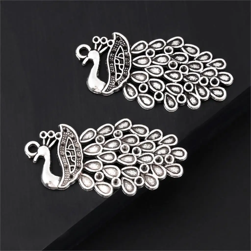 

5Pcs Antique Sliver Lovely Peacock Shape Charms Finding Animal Pendant For Women Earrings Gift Jewelry Wholesale 44X21mm A3292