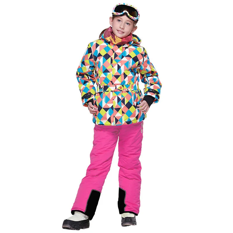 1 лыжный костюм для девочек, водонепроницаемые штаны+ куртка, комплект для сноуборда, зимняя спортивная туристическая одежда для кемпинга, зимняя куртка для девочек, теплая одежда