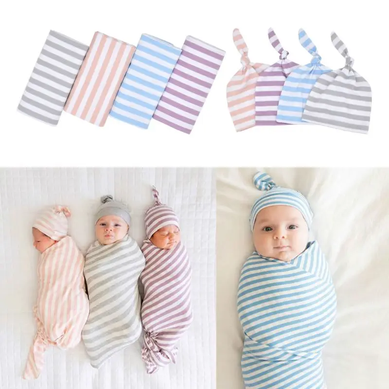 Новые хлопковые детские одеяла с принтом, пеленка для сна для новорожденных мальчиков и девочек, муслиновая накидка+ шапочка, 2 шт