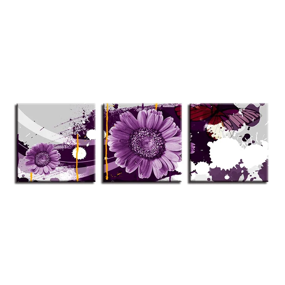 Картина на холсте настенный художественный постер 3 предмета Фиолетовый фон