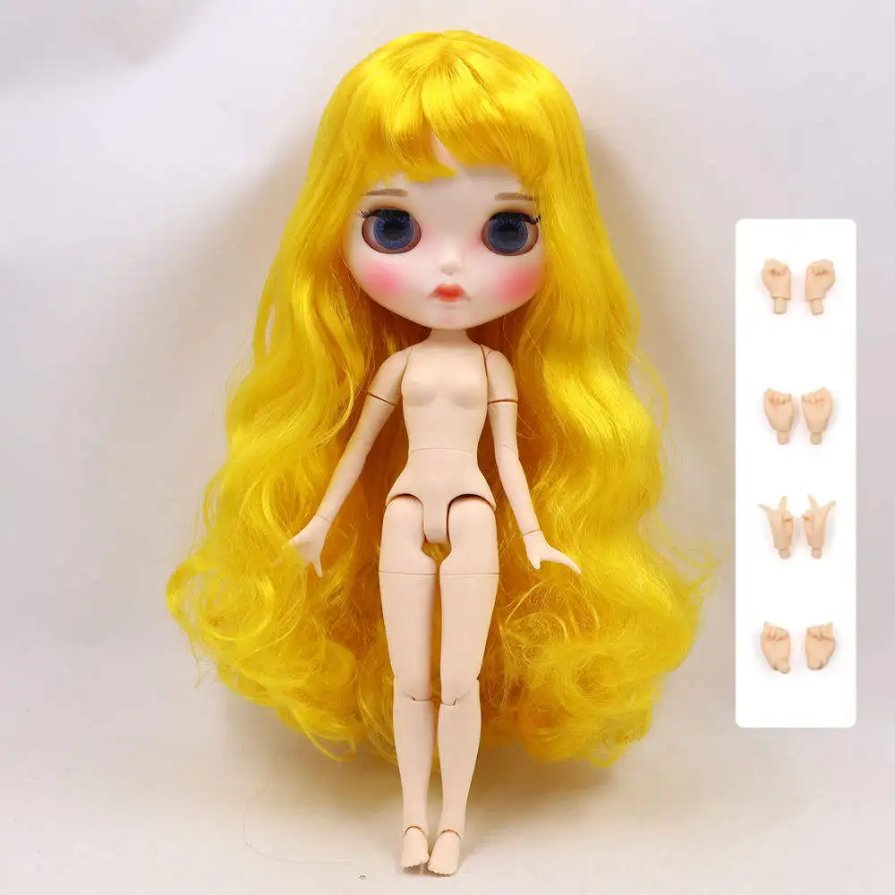 Кукла Blyth 1/6 bjd белая кожа суставное тело ярко-желтые длинные вьющиеся волосы новое матовое лицо с бровями блеск для губ ледяной sd игрушка - Цвет: Зеленый