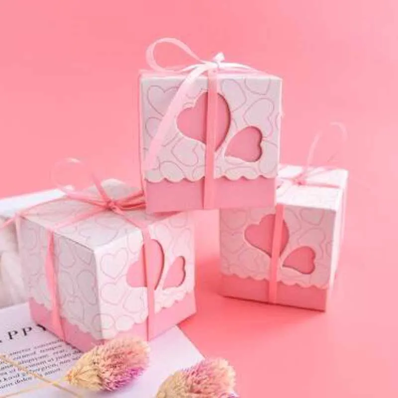 DIY 3 цвета 50 шт+ 50 лента Горячий сердца к сердцу коробка конфет розовый и зеленый личность коробка конфет на свадьбу квадратный коробка любви