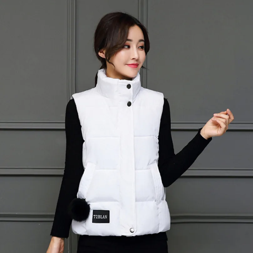 peonfly fashion- хлопок жилет женщин, осень- зима большого размера короткий пиджак без рукавов- стоять ошейник жилет жилет одежду жилетка безрукавка куртка женская жакет женский анорак жилетки женские - Цвет: white