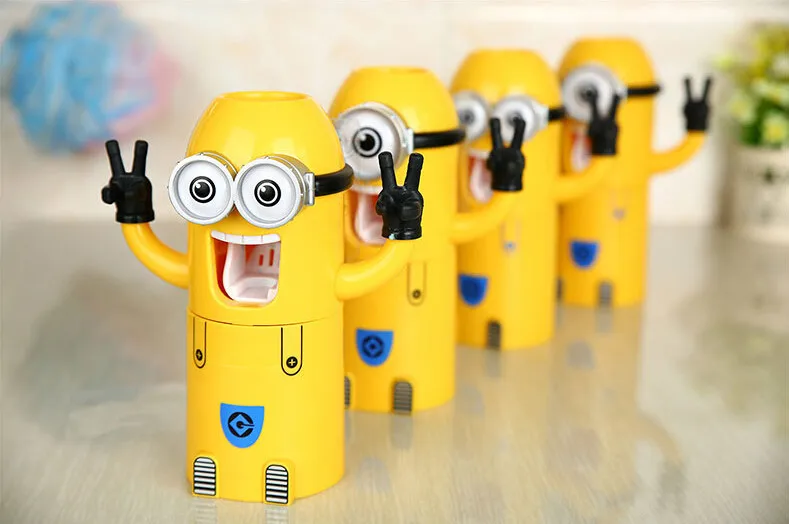 doorgaan met Uitbreiden puzzel 3 in 1 Automatische Minions Tandpasta Dispenser met 2 stks  Tandenborstelhouder en 1 st Magnetische Tand Cup Badkamer Organizer|in 1| dispenser automaticdispenser 3 - AliExpress