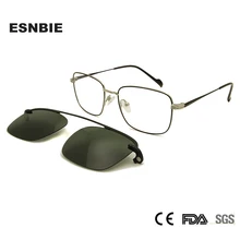 ESNBIE Mens Spectacles Frame Eyeglasses With Clip On Glasses Magnet Lens Uv400 Protection Sunglasses Square Glasses Optical clip on uv400 protection resin lens attachment sunglasses medium