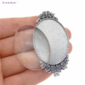 

GraceAngie Retro Oval Antiqued Silver Brooch Bezel Set Flower Cabochon Brooch Pin Jewelry DIY Accessory Fit For 40*30mm Glass