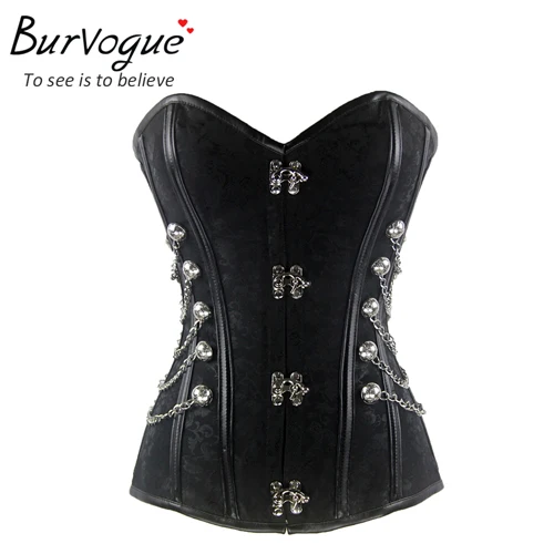 Burvogue стали кости корсет стимпанк талии корсеты для женщин body shaper Талии cincher корсет панк корсетные изделия S-6XL - Цвет: black
