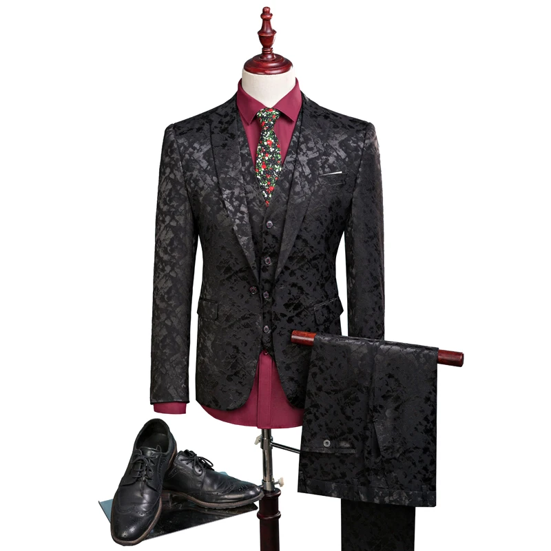 جديد الرجال الترفيه وحيد الصدر الدعاوى 3 قطعة مجموعات/الرجل لون نقي بدلة عمل سترة الحلل معطف + سترة + السراويل