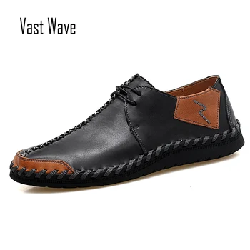 

VASTWAVE Brand New Men Shoes Big Size 38-47 Mens Shoes Casual High Quality Split Leather Shoes Lace Up Man Flats Shoes