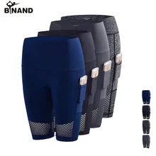 Женские спортивные короткие тренировки Леггинсы для бега фитнеса женские шорты для йоги Высокая талия легинсы длиной до колена с боковым карманом