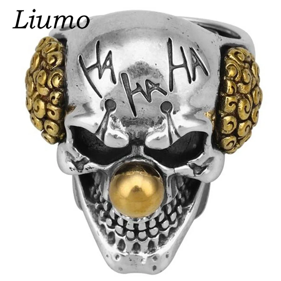 

Liumo Trendy Vintage Gold Color Clown Skull Copper Alloy Men Biker Ring Lr1006