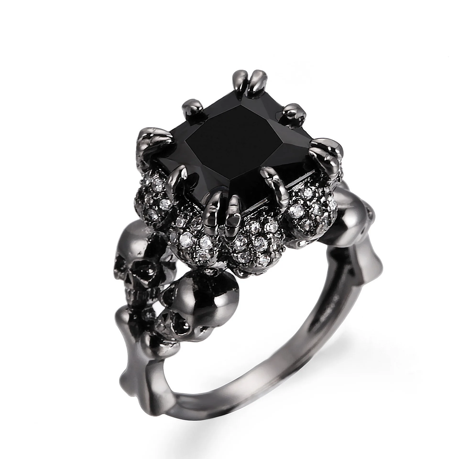 

2018 Zircon Ring Vintage Style Black Silver Color Skull head Rings Jewelry Punk Crystal Rings For DIY Women Birthday Gifts Z05