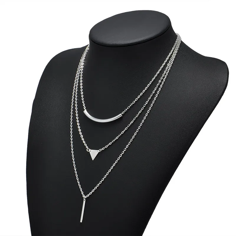Мода 3 слоя Треугольники кулон ожерелье из цепей короткое заявление цепи Цепочки и ожерелья s Для женщин ювелирные изделия