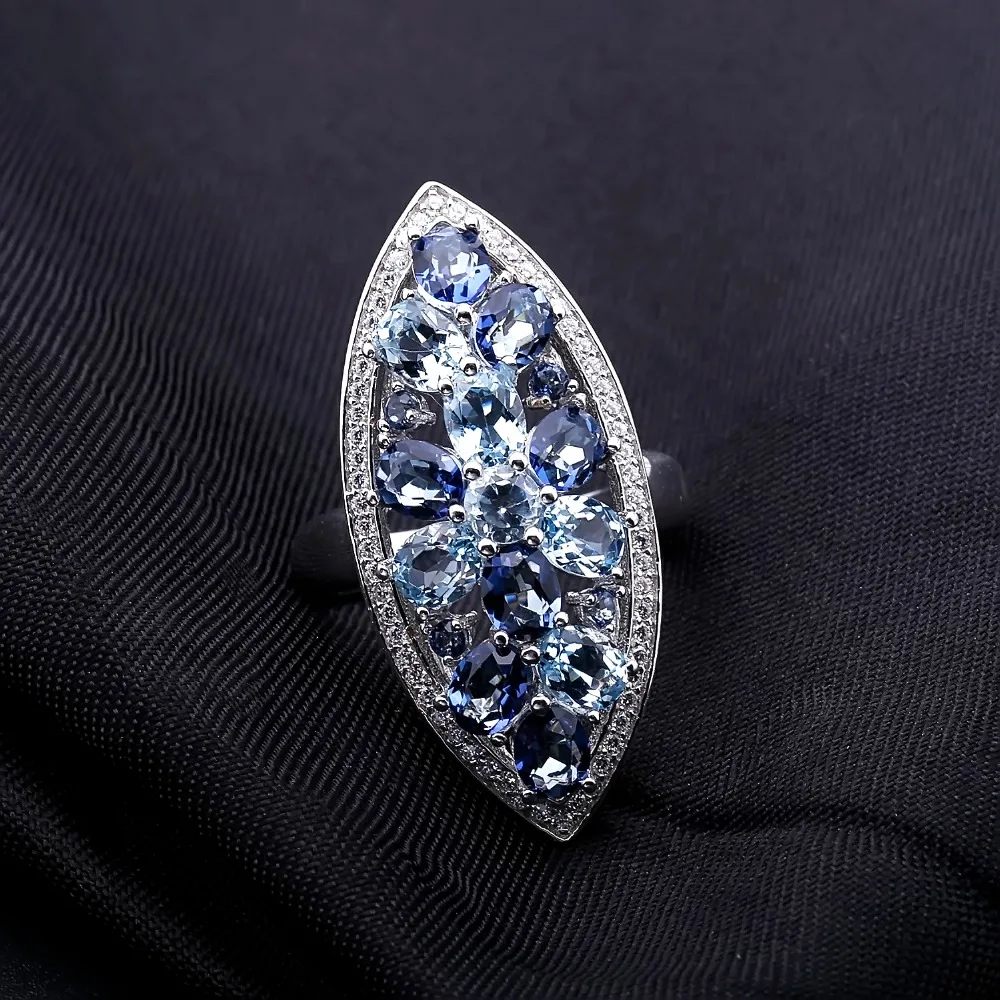 Gem's Ballet, натуральный голубой топаз, Мистический Кварц-иолит, синие кольца, Настоящее серебро 925 пробы, для женщин, обручальное кольцо