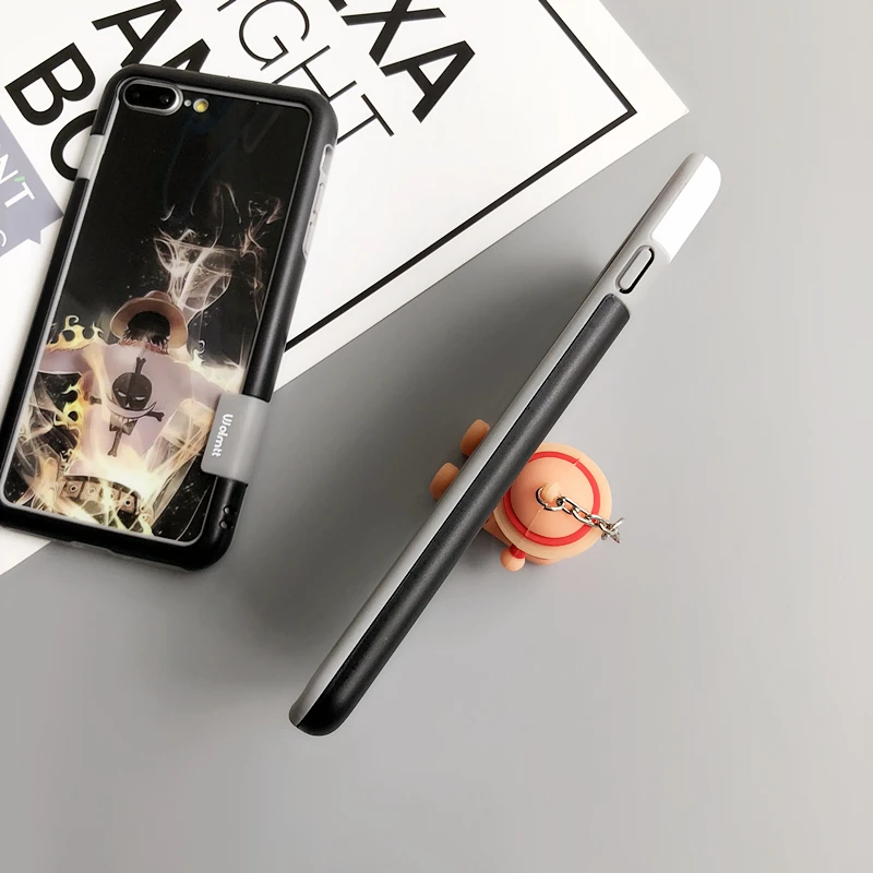 Рамка для iphone 7/8 plus Луффи пленка из закаленного стекла+ Мягкий бампер для iphone X 8 7 plus 6 6splus 3D держатель+ ремешок