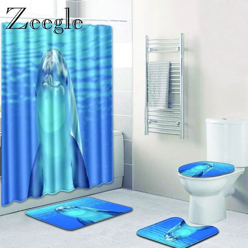 Zeegle коврик для ванной с рисунком дельфина комнаты занавеской душа 4 шт. крышка