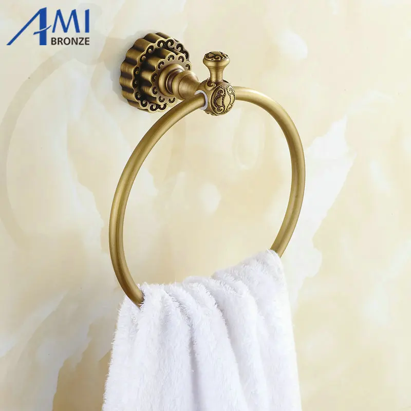 Twin Flowers Series Carving Antique Brushed Brass Towel Rings Bathroom Accessories Towel Shelf  Toilet Vanity