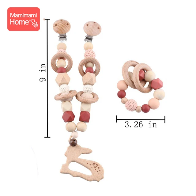 Детский деревянный Прорезыватель для зубов, 1 набор, зажим для детской коляски, бук, грызун, гимнастическая игра, персонализированное имя, соска, цепь, жевательный браслет, детские товары, игрушка - Цвет: Red Set 3