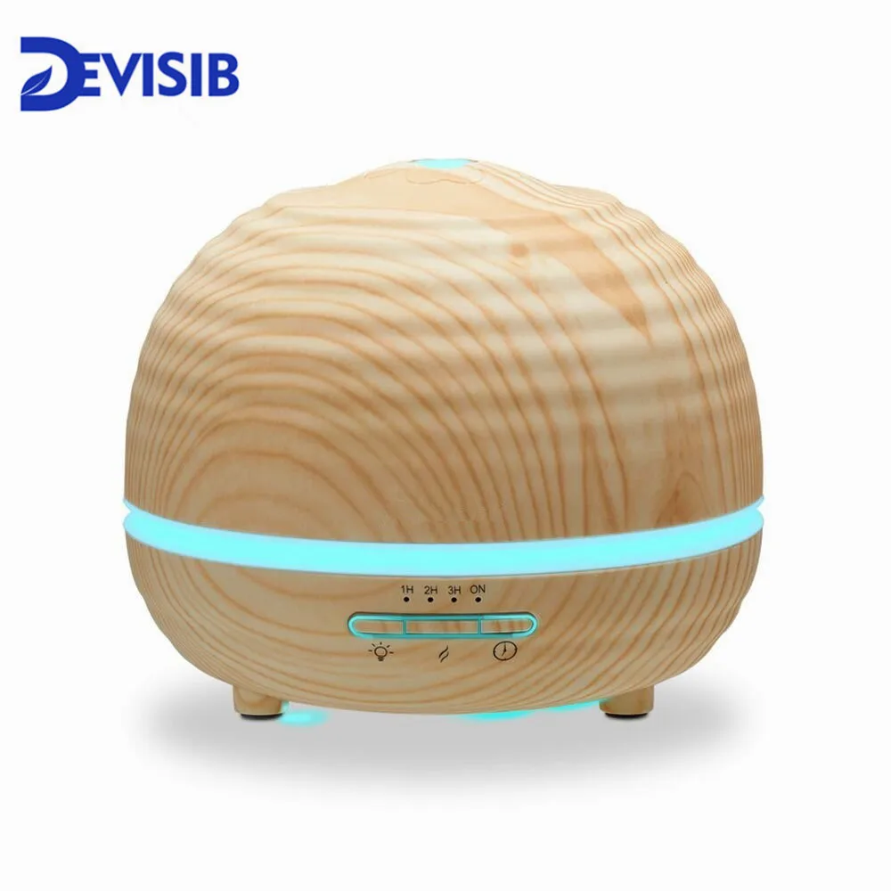 

DEVISIB Essential Oil Diffuser 300ml Aroma Wood Grain Cool Mist Humidifier with 7 LED Color lights 4 Timer Settings Mist