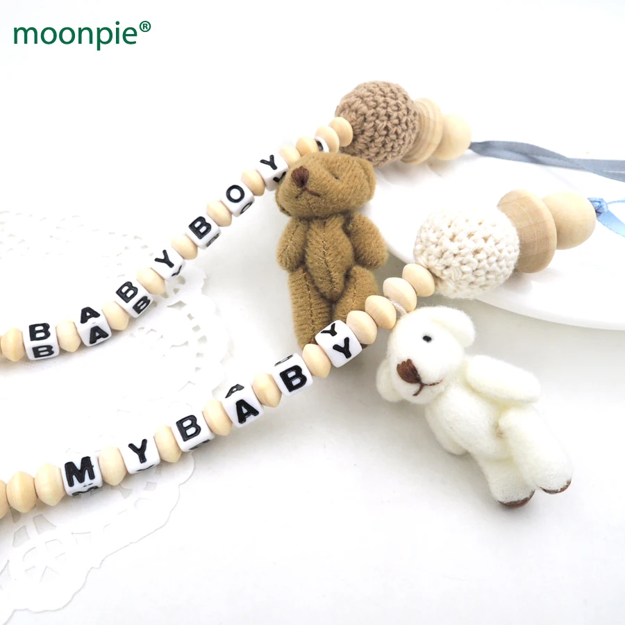 Hot sale cute PLUSH bear charm cartoon customize name pacifier chain  pacifier holder new born gift  cheap pacifier CB05