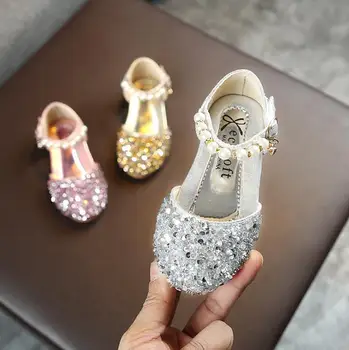 

Hot Children Kids Shoes Girls Casual Fashion Sandals Pearl Bling Sequins Single Shoe Solid Single Dance Hook&Loop Princess Shoes
